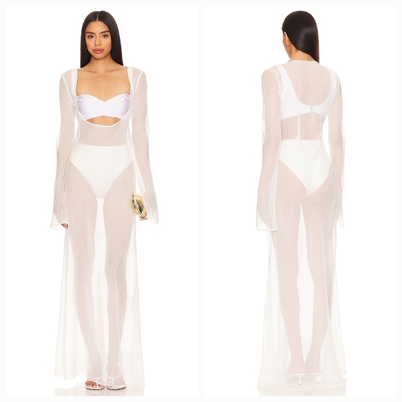 Shani Shemer Dresses & Skirts - White Sheer Mesh Maxi Dress Cover-Up